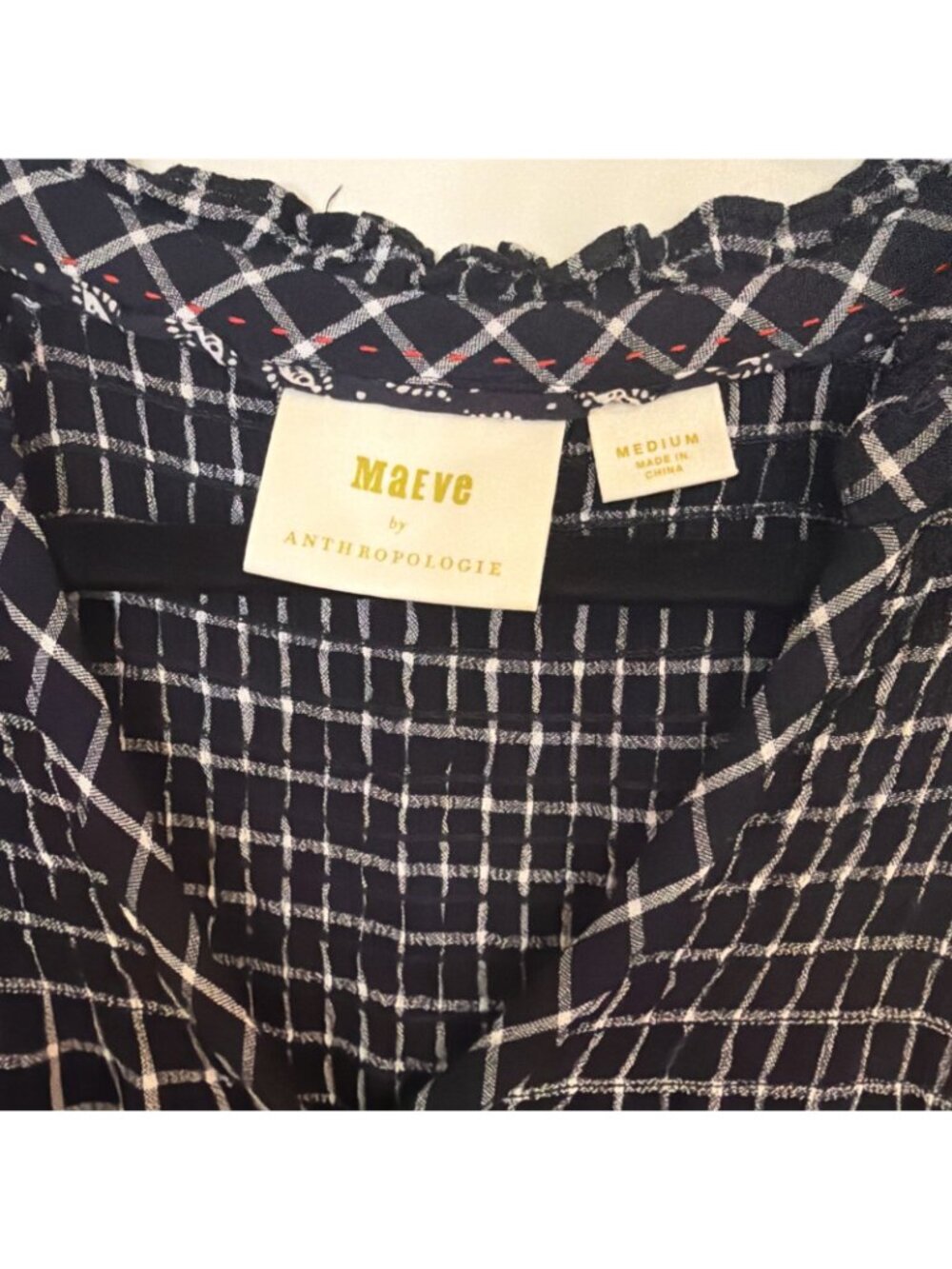 Anthropologie Maeve Dress Size Medium Sara Black Window Pane Viscose Smocked - Picture 3 of 11